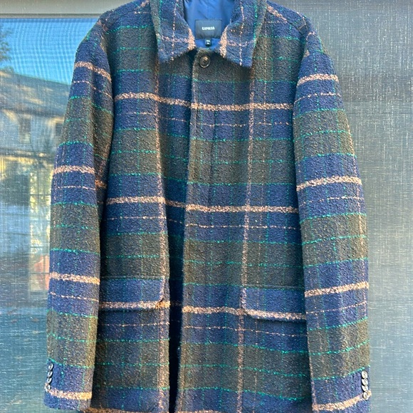 Topcoat from Express.  Navy Plaid Wool-Blend - XXL - Picture 1 of 5